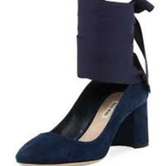Miu Miu Suede Ankle-Wrap Pump Shoes
